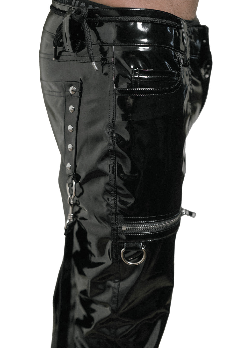 The Replicant Cross Strap Stretch PVC Pants-Bottoms-Lip Service