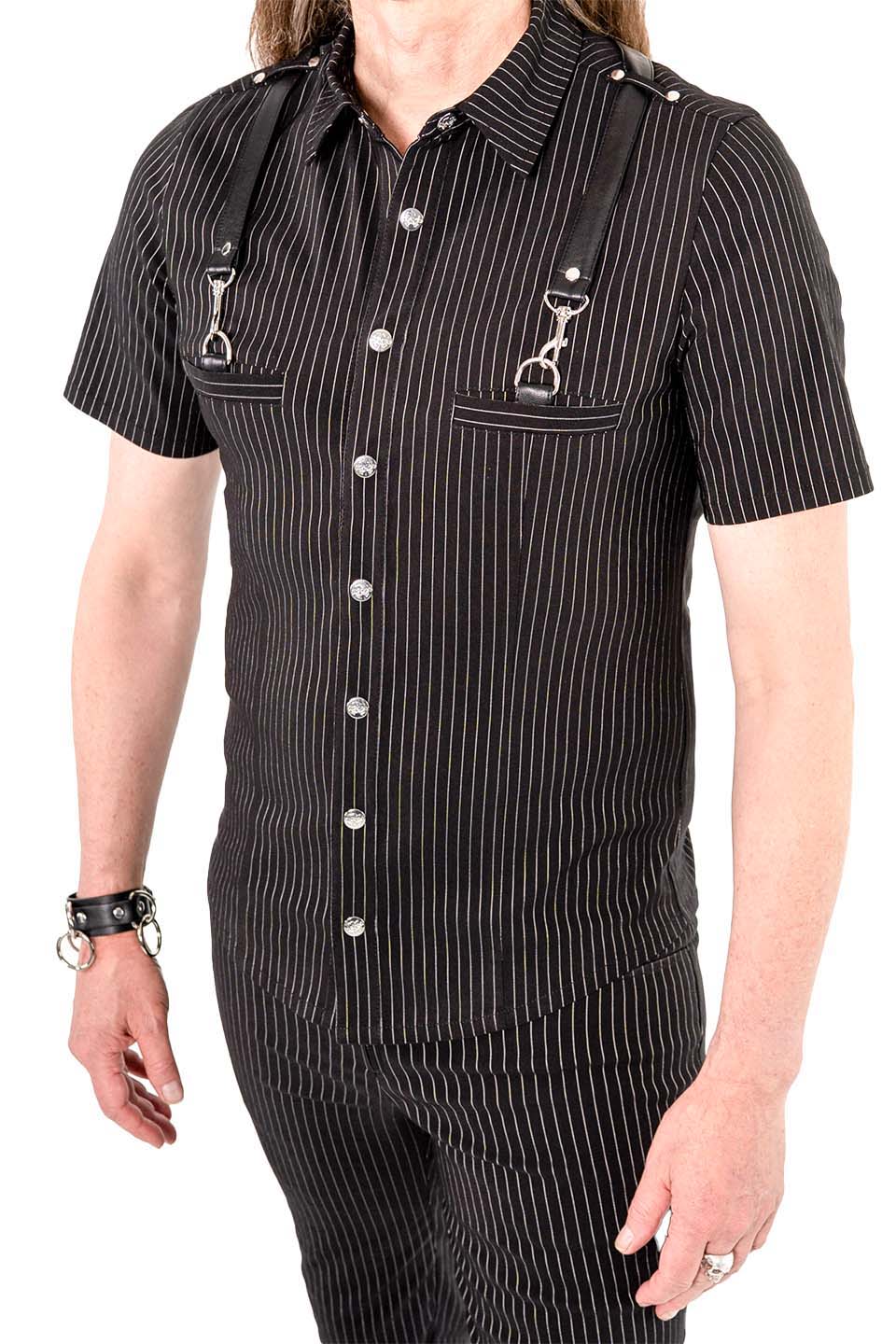 Men's Pinstriped Short Sleeve Gangsta Pranksta Shirt-Tops-Lip Service