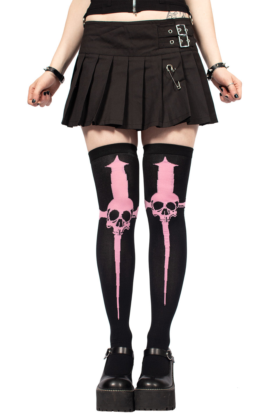 Pink Dagger Thigh High Black Socks-Accessories-Lip Service