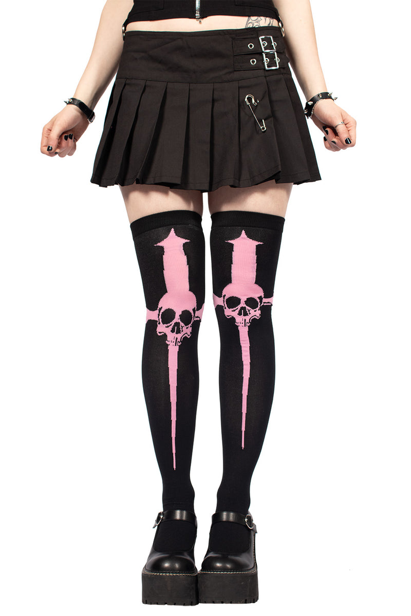 Pink Dagger Thigh High Black Socks-Accessories-Lip Service