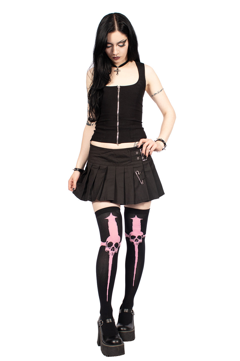 Pink Dagger Thigh High Black Socks-Accessories-Lip Service