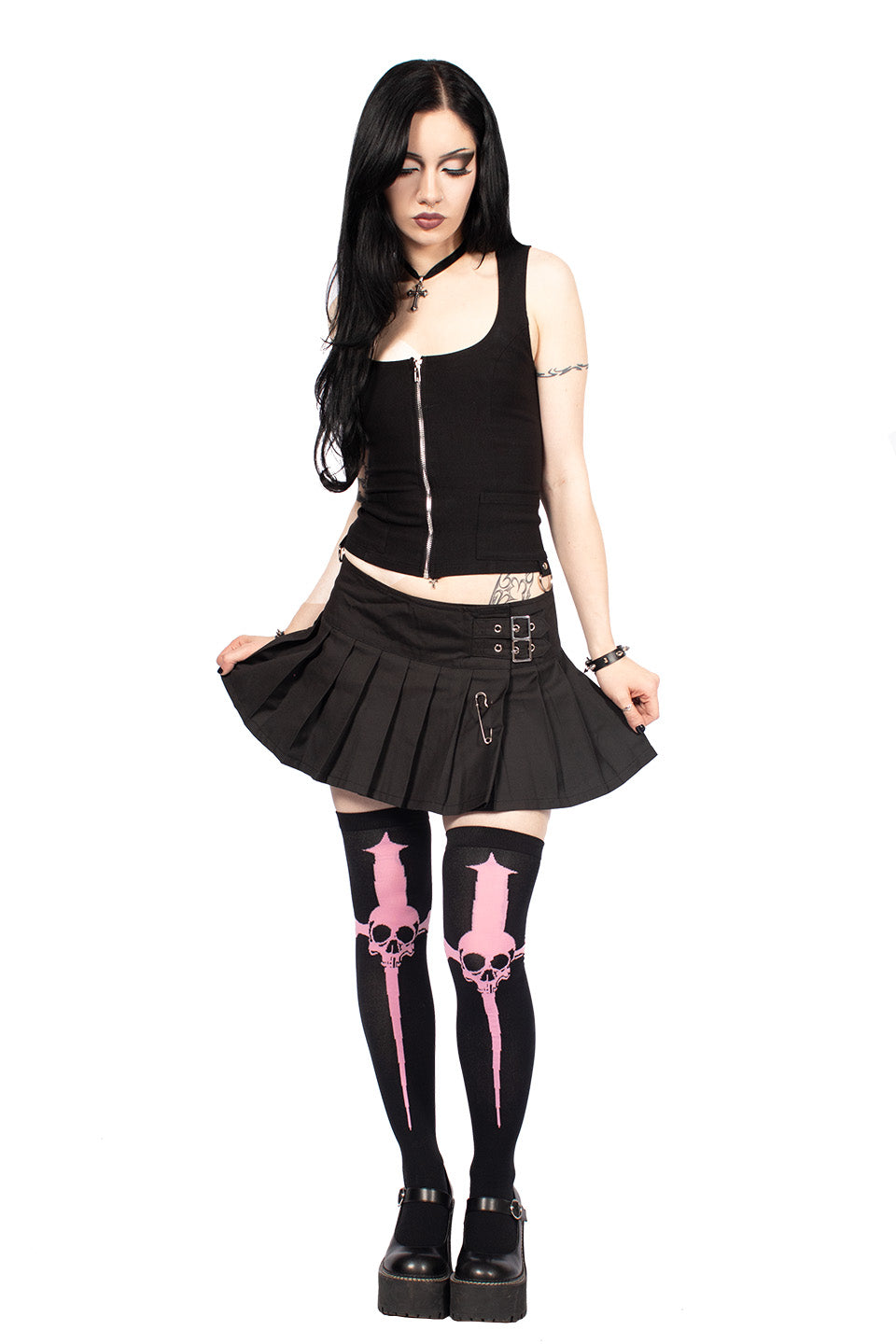 Pink Dagger Thigh High Black Socks-Accessories-Lip Service