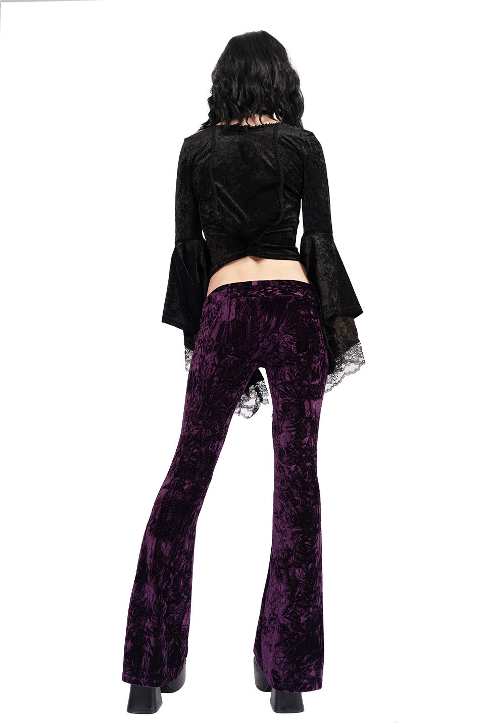 Hells Bells Amethyst Purple Velvet Bell Bottom Leggings-Leggings-Lip Service