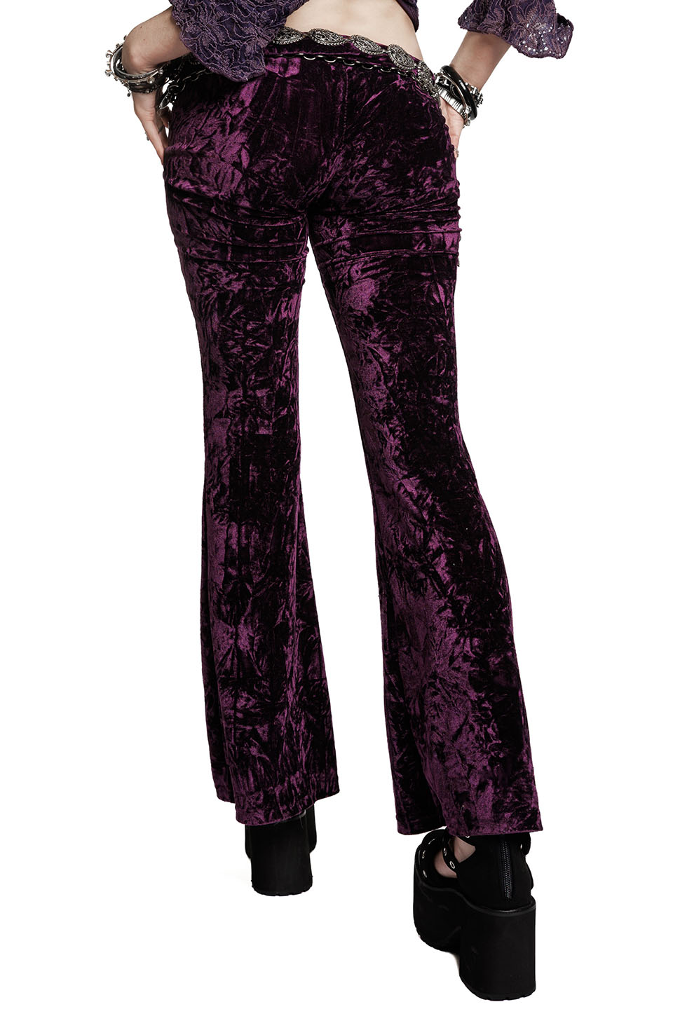 Hells Bells Amethyst Purple Velvet Bell Bottom Leggings-Leggings-Lip Service
