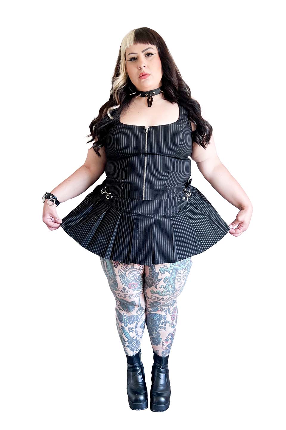 Pinstriped Gangsta Pranksta Pleated Skirt - Dita-Skirts-Lip Service