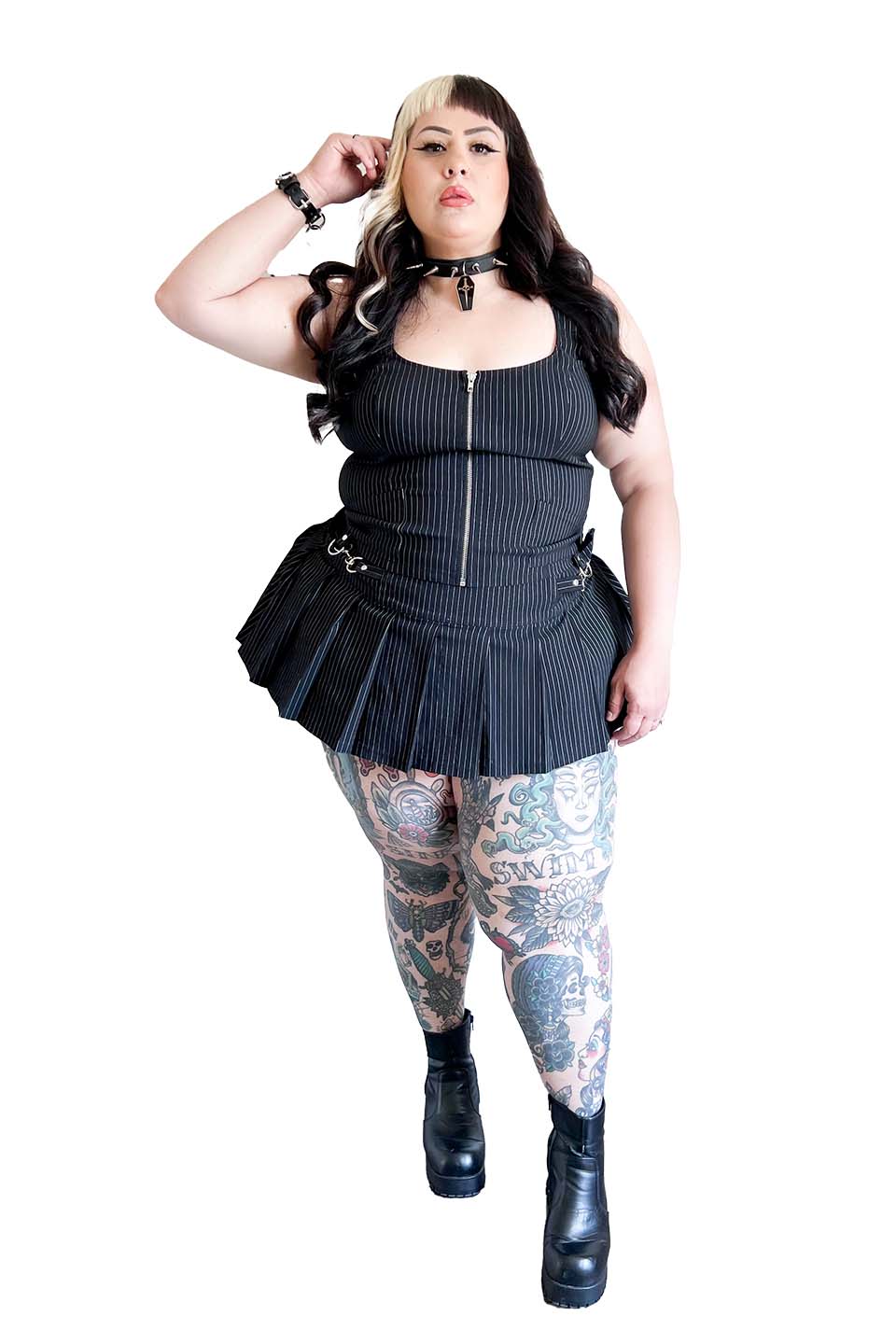 Pinstriped Gangsta Pranksta Pleated Skirt - Dita-Skirts-Lip Service