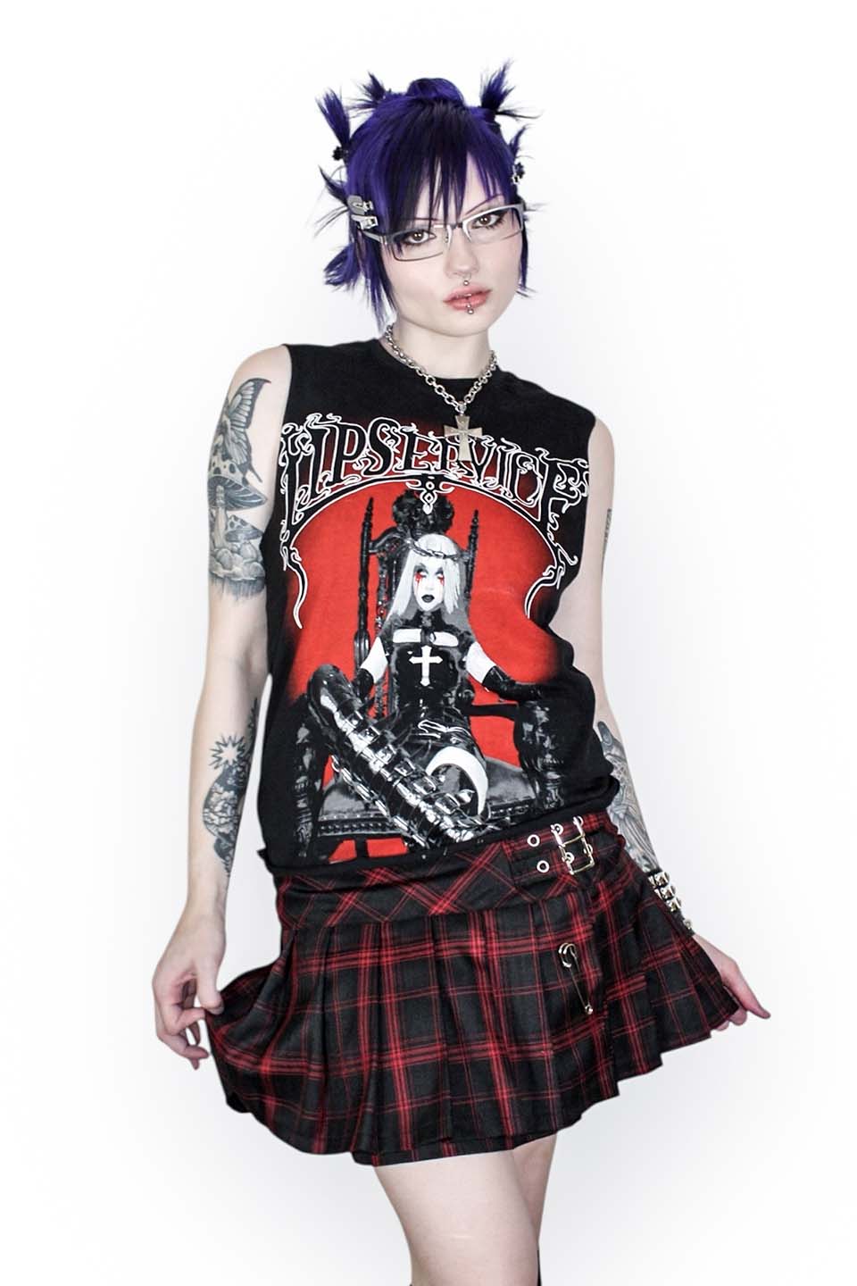 World's End Pleated Mini Skirt in Red & Black Plaid v2-Skirts-Lip Service