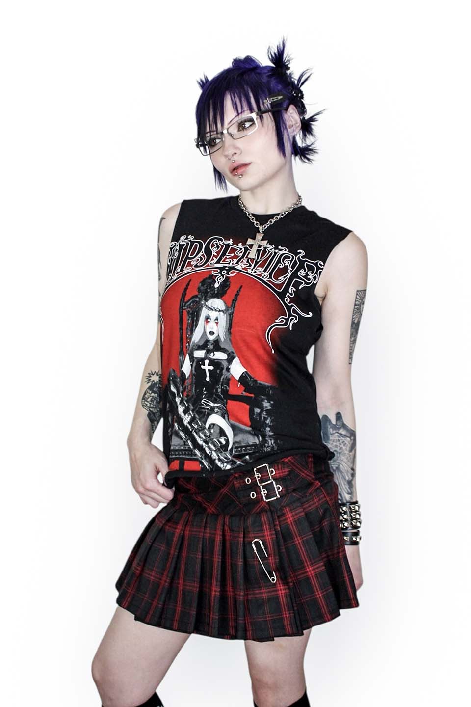 World's End Pleated Mini Skirt in Red & Black Plaid v2-Skirts-Lip Service