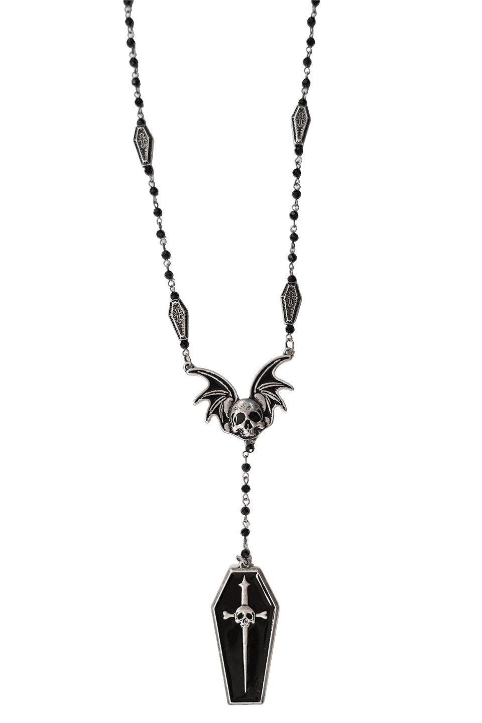 Lip Service Winged Skull Coffin Rosary Necklace-Accessories-Lip Service