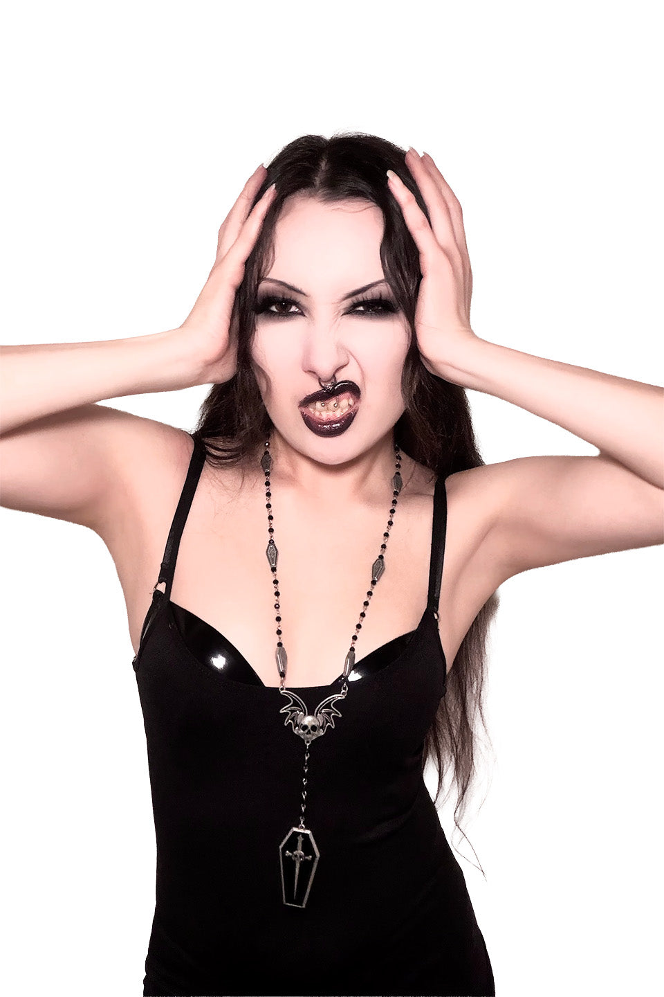 Lip Service Winged Skull Coffin Rosary Necklace-Accessories-Lip Service