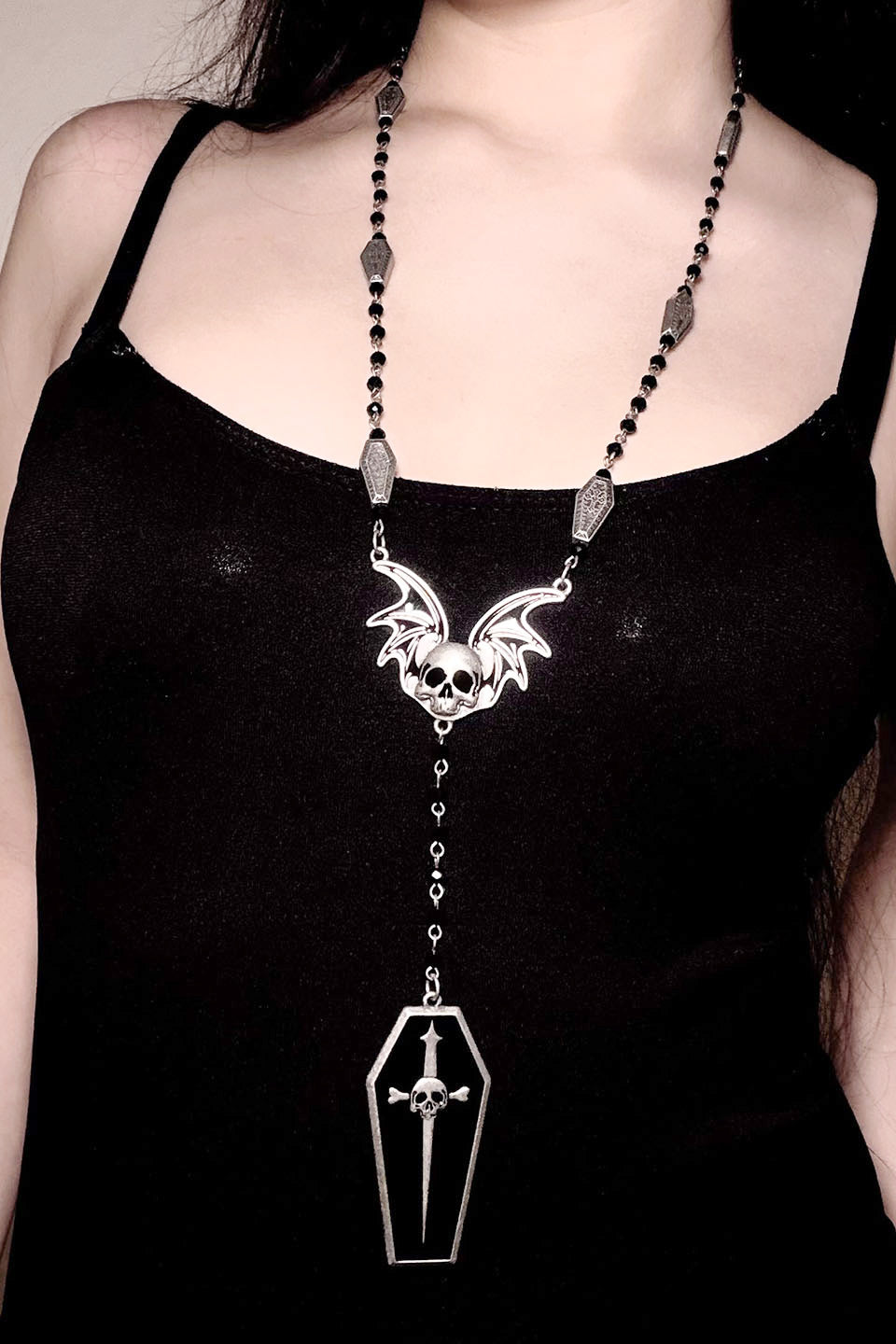 Lip Service Winged Skull Coffin Rosary Necklace-Accessories-Lip Service