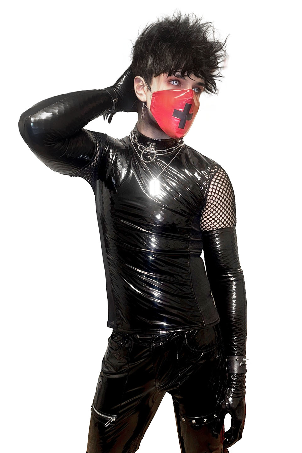 Men's O-ring Collar Sleeveless Vinyl PVC Shirt-Tops-Lip Service