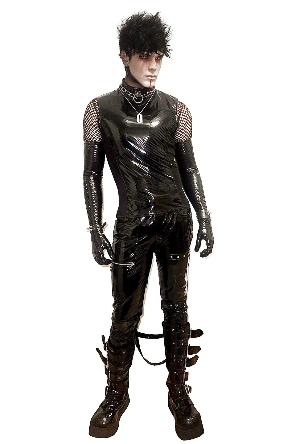 Men's O-ring Collar Sleeveless Vinyl PVC Shirt-Tops-Lip Service