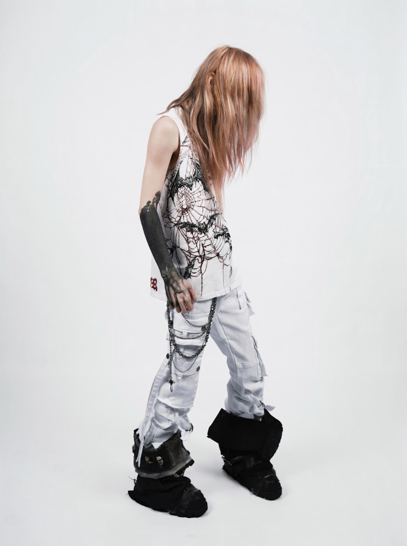 Future Division Wasted Waxed Unisex Cargo Jeans in White-Bottoms-Lip Service