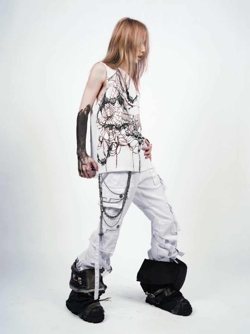 Future Division Wasted Waxed Unisex Cargo Jeans in White-Bottoms-Lip Service