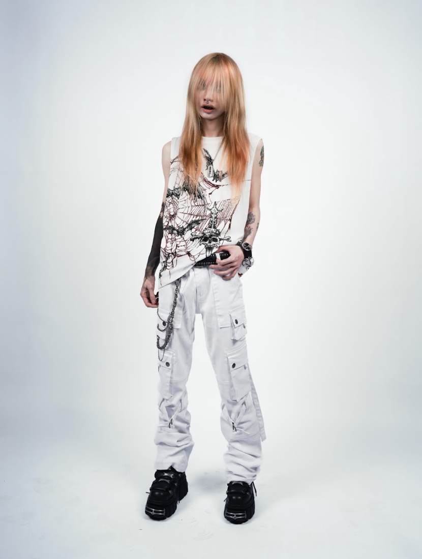 Future Division Wasted Waxed Unisex Cargo Jeans in White-Bottoms-Lip Service