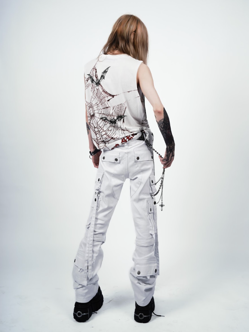 Future Division Wasted Waxed Unisex Cargo Jeans in White-Bottoms-Lip Service