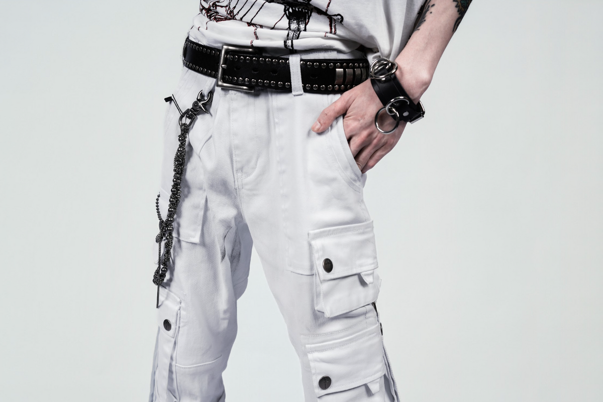 Future Division Wasted Waxed Unisex Cargo Jeans in White-Bottoms-Lip Service