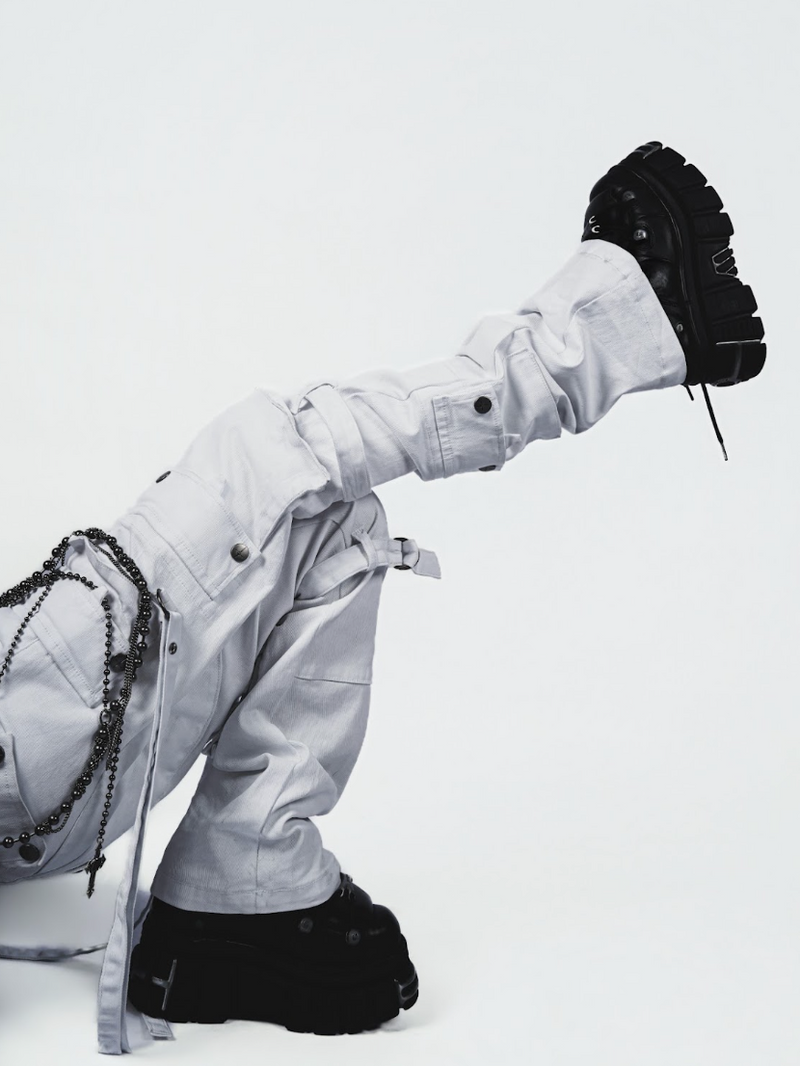 Future Division Wasted Waxed Unisex Cargo Jeans in White-Bottoms-Lip Service
