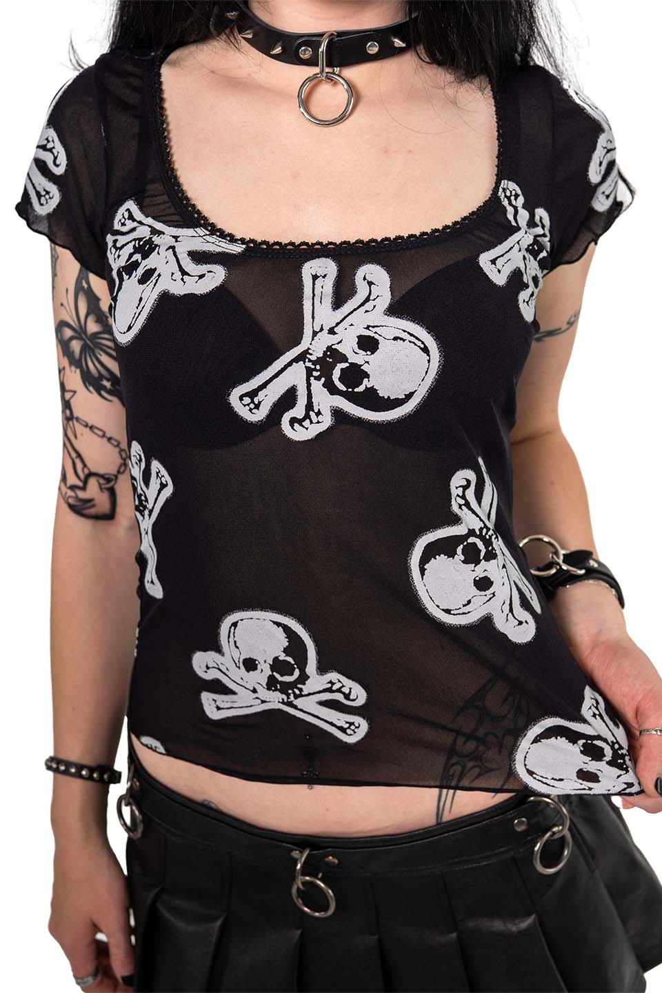 Mesh Skull and Cross Bones Top-Tops-Lip Service