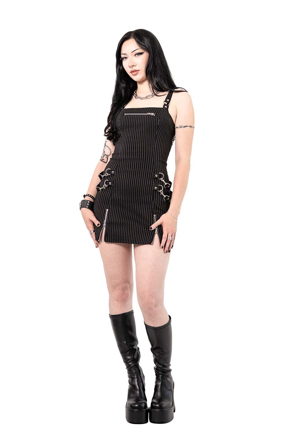 Pinstriped Gangsta Pranksta Annette Dress-Dresses-Lip Service