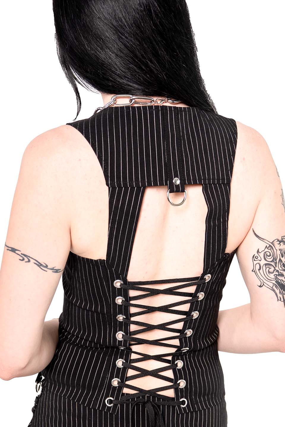 Pinstriped Gangsta Pranksta Corset Top - Carmen-Tops-Lip Service