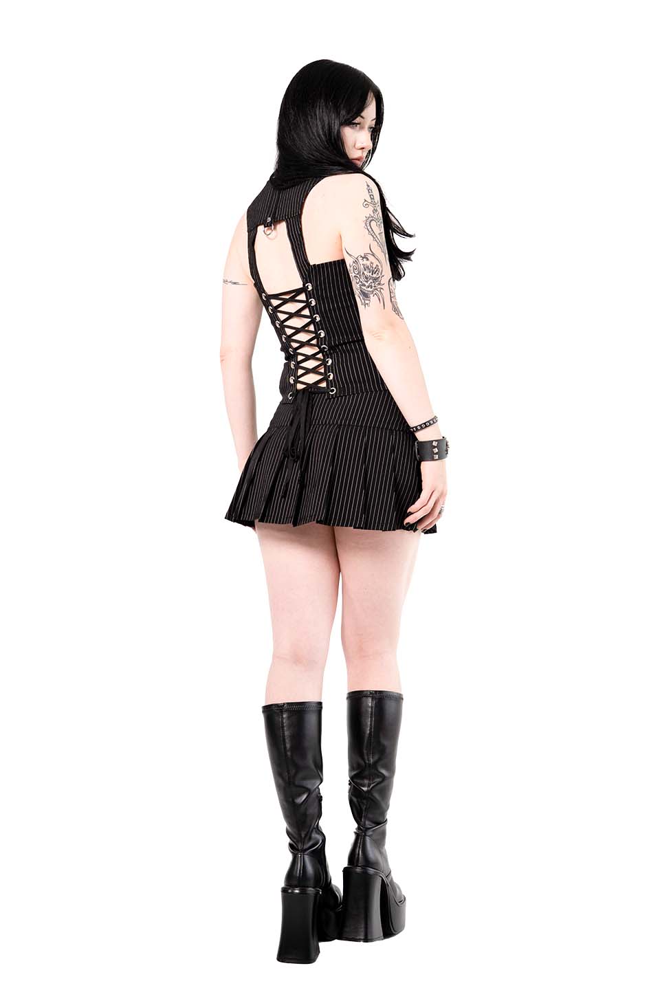 Pinstriped Gangsta Pranksta Pleated Skirt - Dita-Skirts-Lip Service