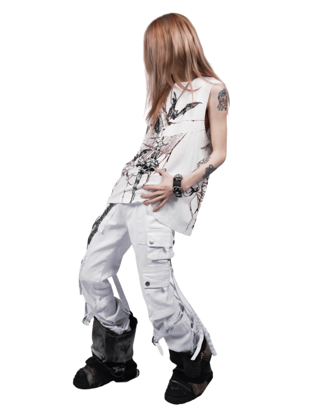 Future Division Wasted Waxed Unisex Cargo Jeans in White-Bottoms-Lip Service