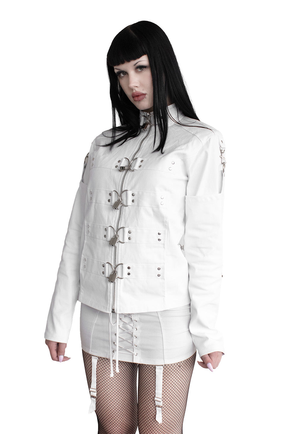 Lip Service Institutionalized White Waxed Twill Straight Jacket-Tops-Lip Service