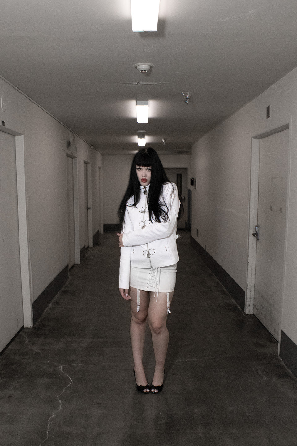 Lip Service Institutionalized White Waxed Twill Straight Jacket-Tops-Lip Service