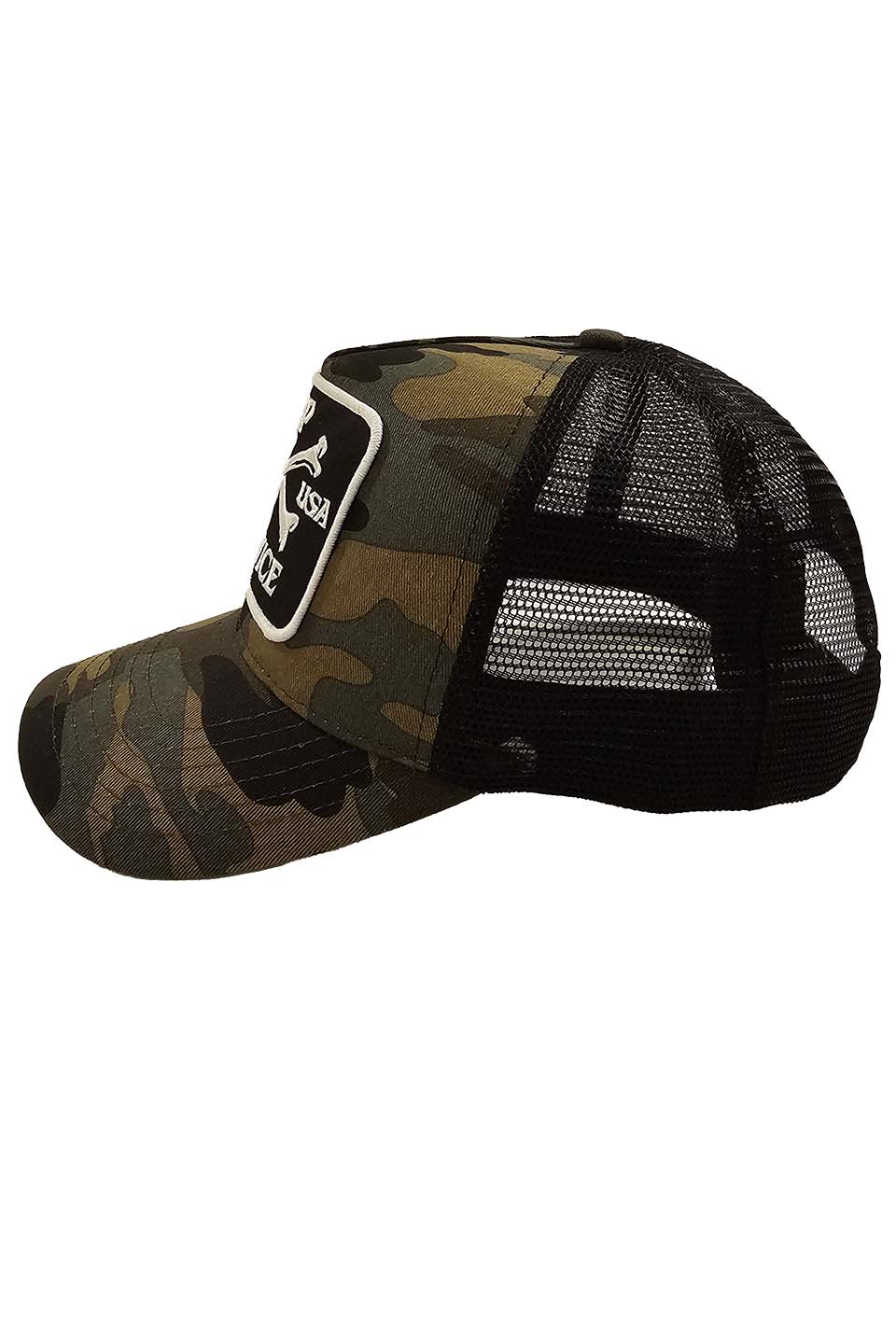 Cross Bones Patch Camo Trucker Snapback Hat-Accessories-Lip Service