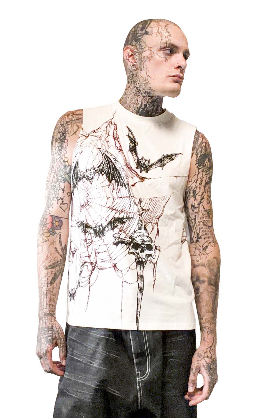 Bat Web Punk Death Rock White Sleeveless T-shirt-Tops-Lip Service