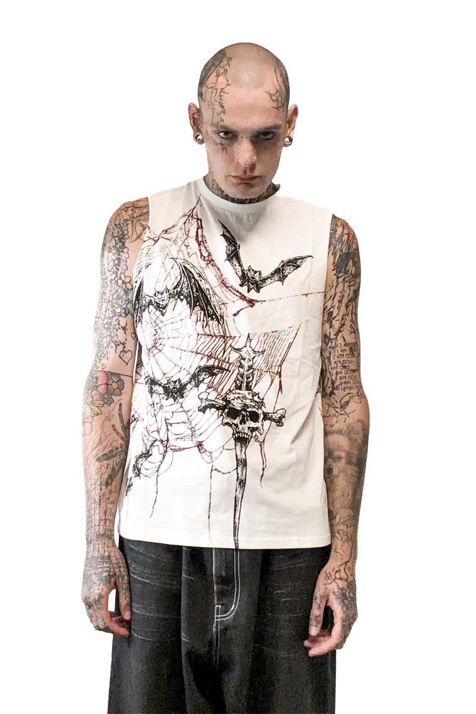 Bat Web Punk Death Rock White Sleeveless T-shirt-Tops-Lip Service