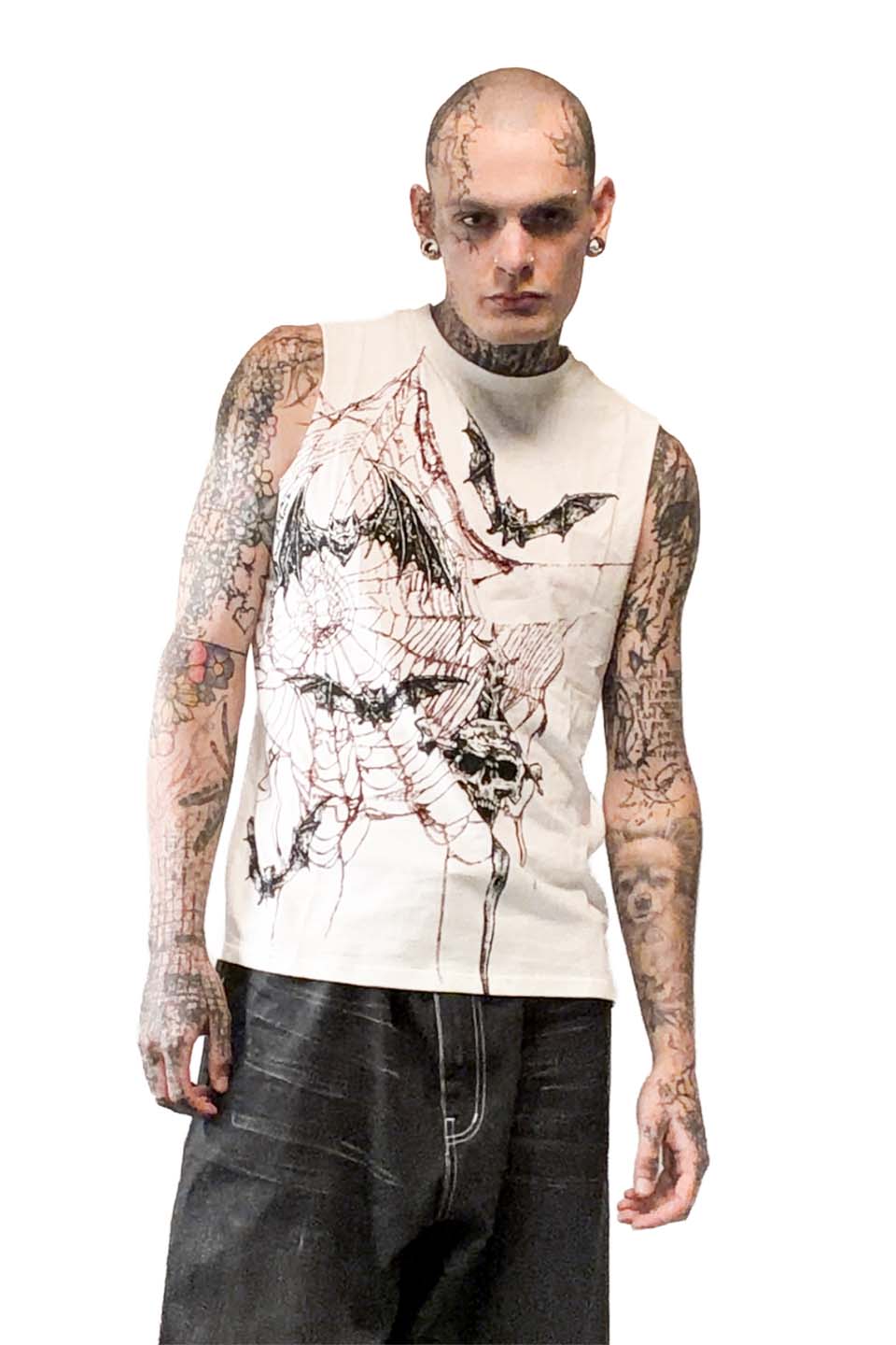 Bat Web Punk Death Rock White Sleeveless T-shirt-Tops-Lip Service