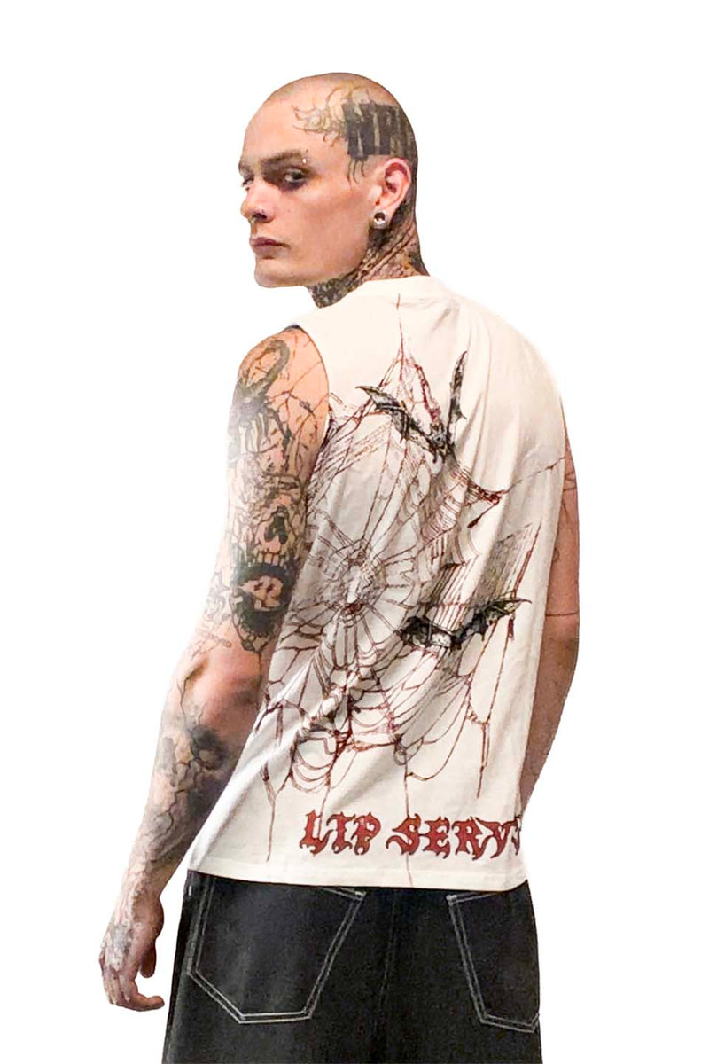 Bat Web Punk Death Rock White Sleeveless T-shirt-Tops-Lip Service