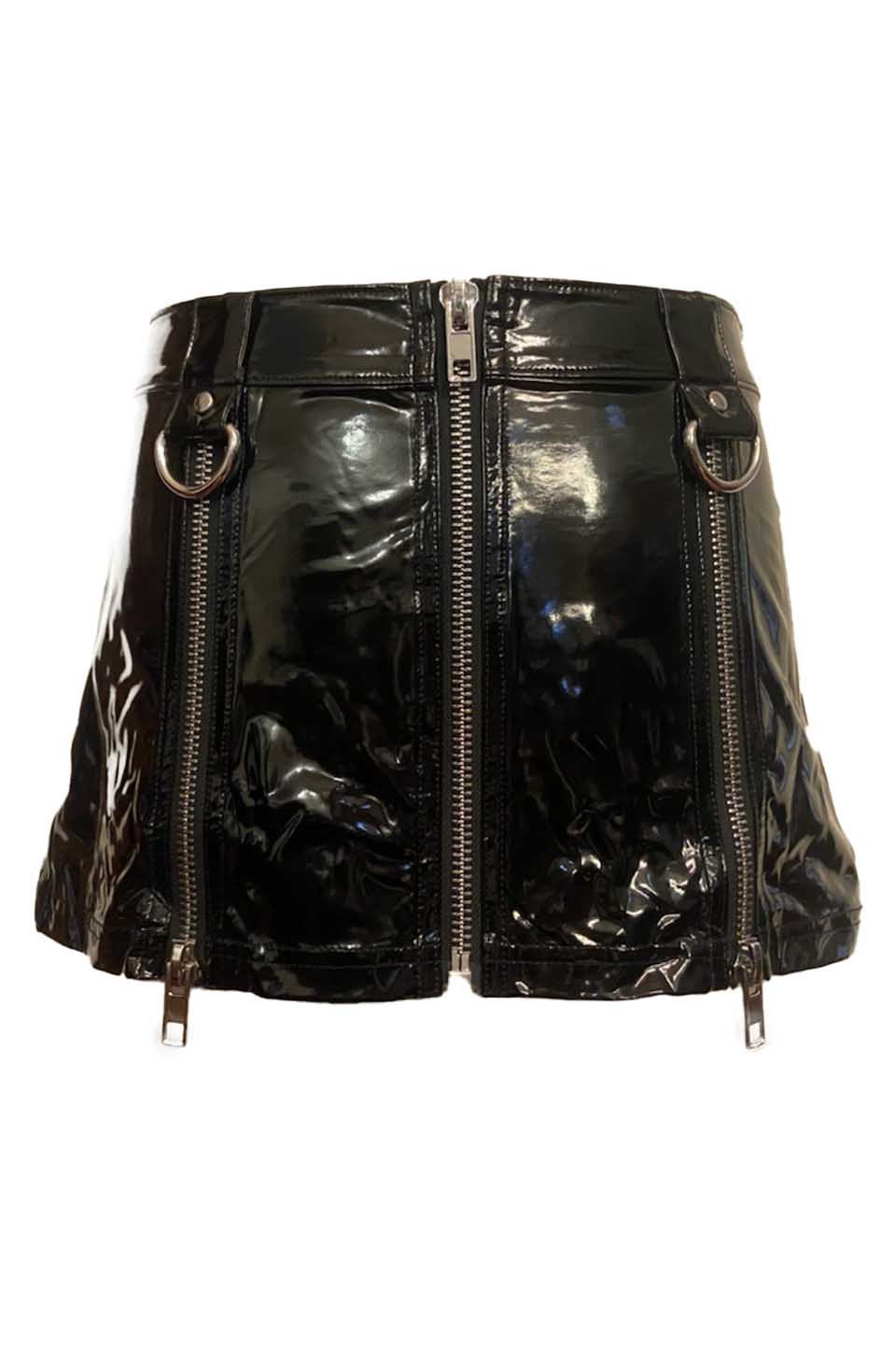 Vinyl Von Zipper Mini Skirt in Plack PVC-Bottoms-Lip Service