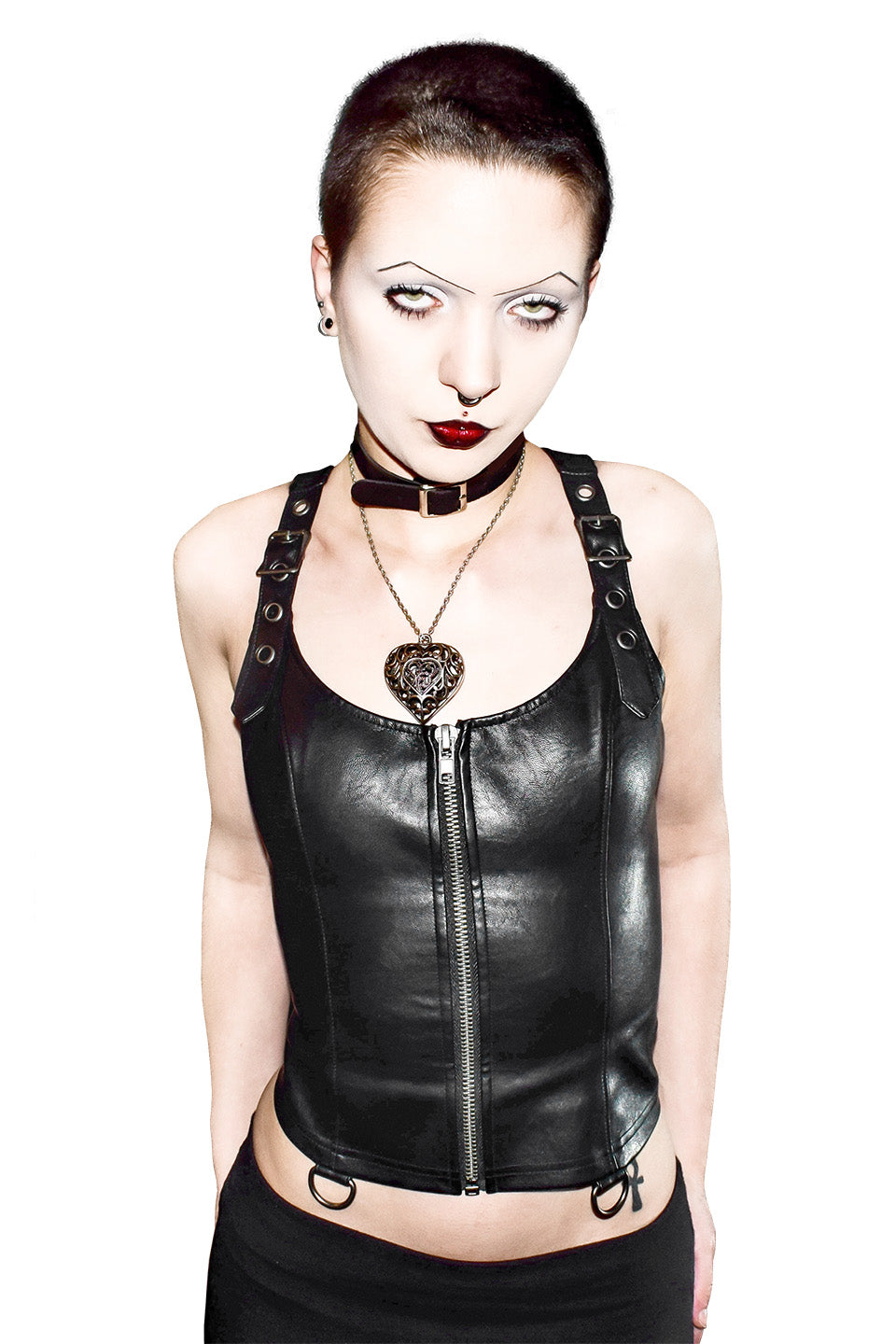 Hardcore Classic Bustier Black Matte PU Vegan Leather-Tops-Lip Service