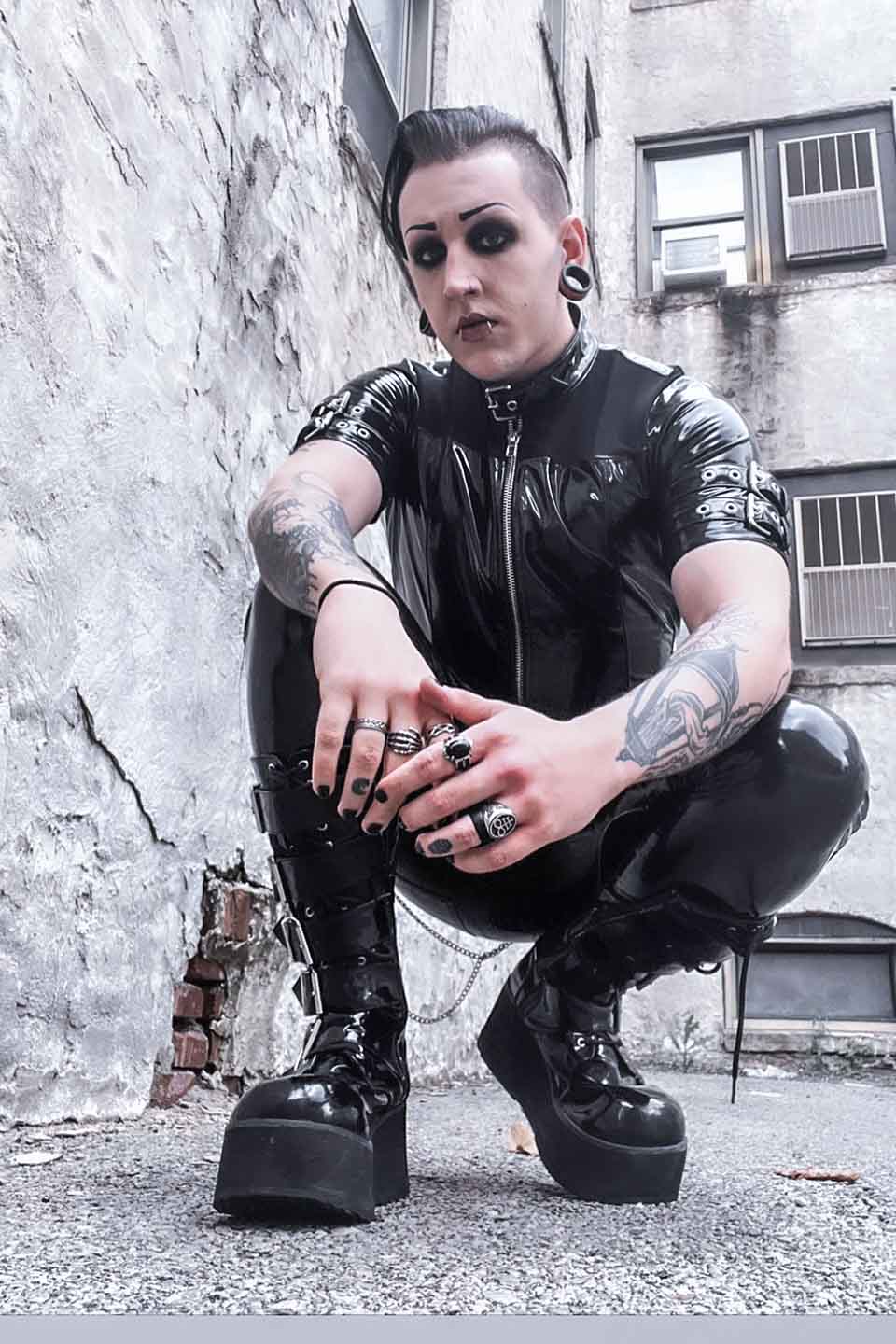 Men's Short Sleeve Vinyl PVC and Mesh Buckle Shirt-Tops-Lip Service