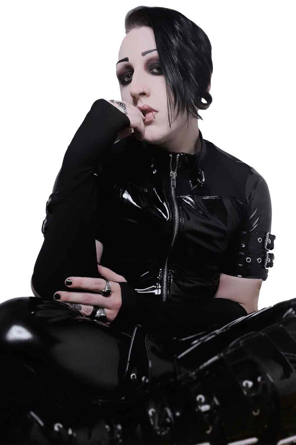 Lip Service Men's Short Sleeve Vinyl and Mesh Buckle Shirt Lip