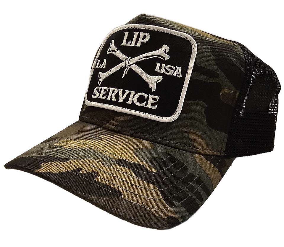 Cross Bones Patch Camo Trucker Snapback Hat-Accessories-Lip Service