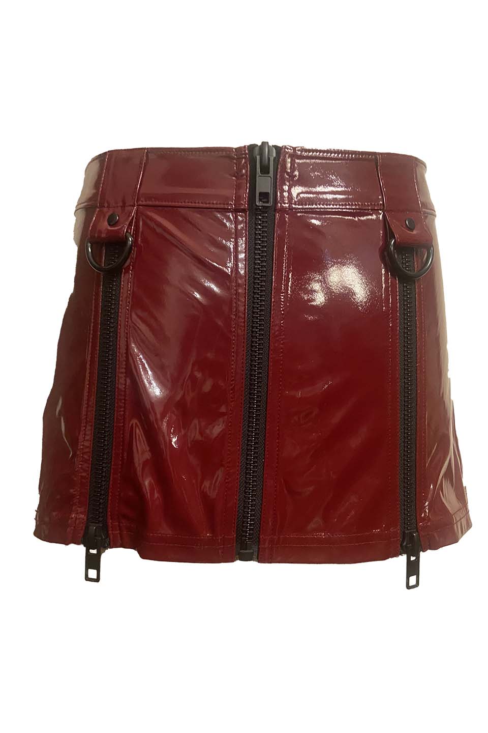 Vinyl Von Zipper Mini Skirt in Vampire Red PVC-Bottoms-Lip Service