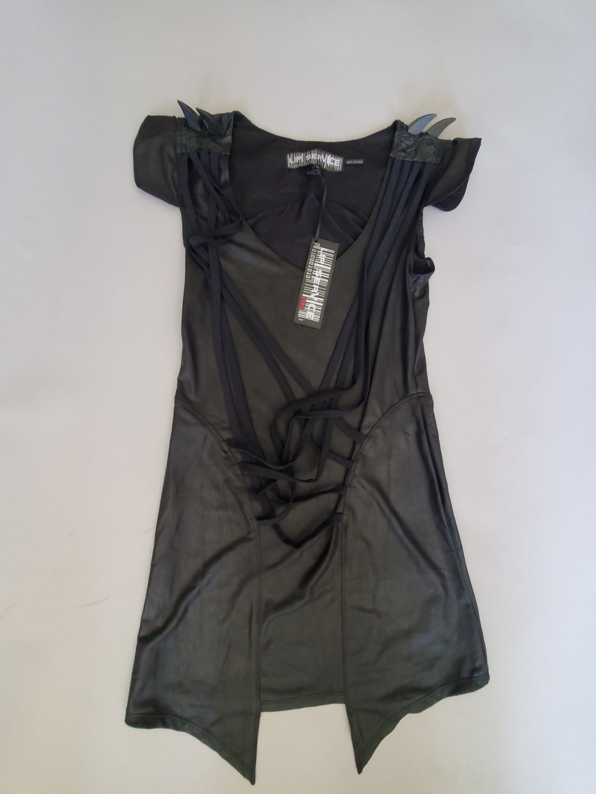 Cyber Claw Black Matte Spandex Mini Dress - size M-Tops-Lip Service