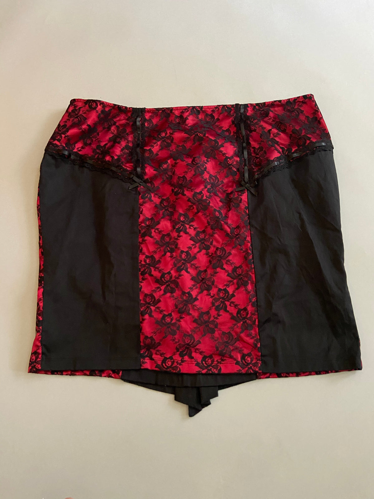Vintage Lip Service for Torrid Red Satin & Black Lace pencil skirt-Skirt-Lip Service