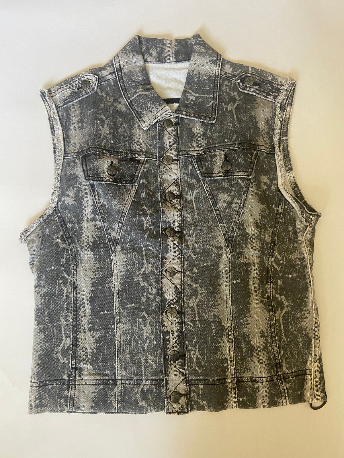 Vintage Stretch Twill Distressed Men's Vest with Snakeprint - size M-vest-Lip Service