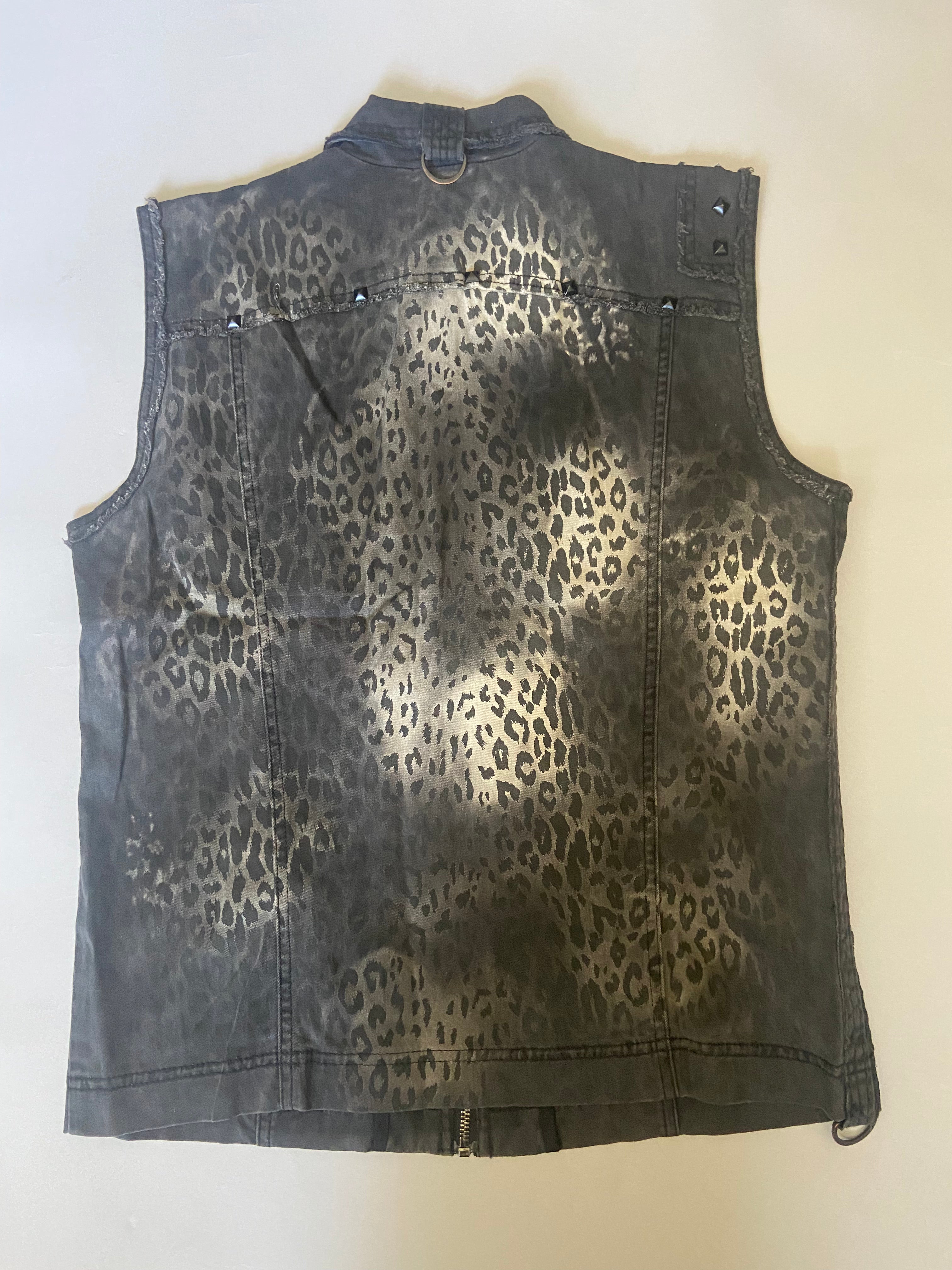 Vintage Bleached Out Black Leopard Print VEST - size M-vest-Lip