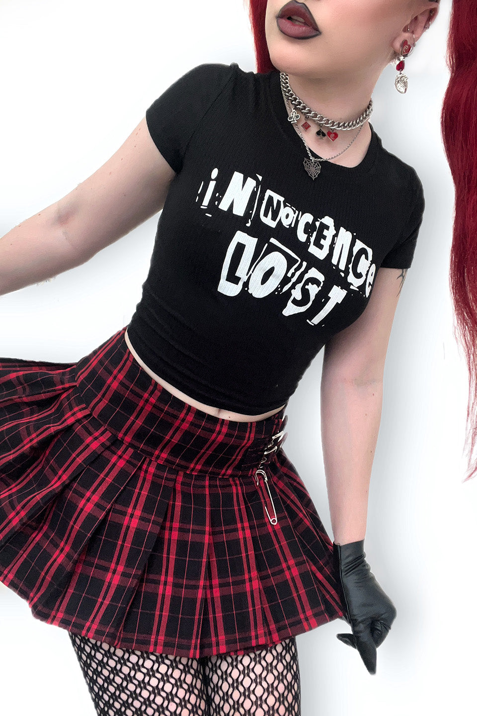 World's End Pleated Mini Skirt in Red & Black Plaid-Skirts-Lip Service