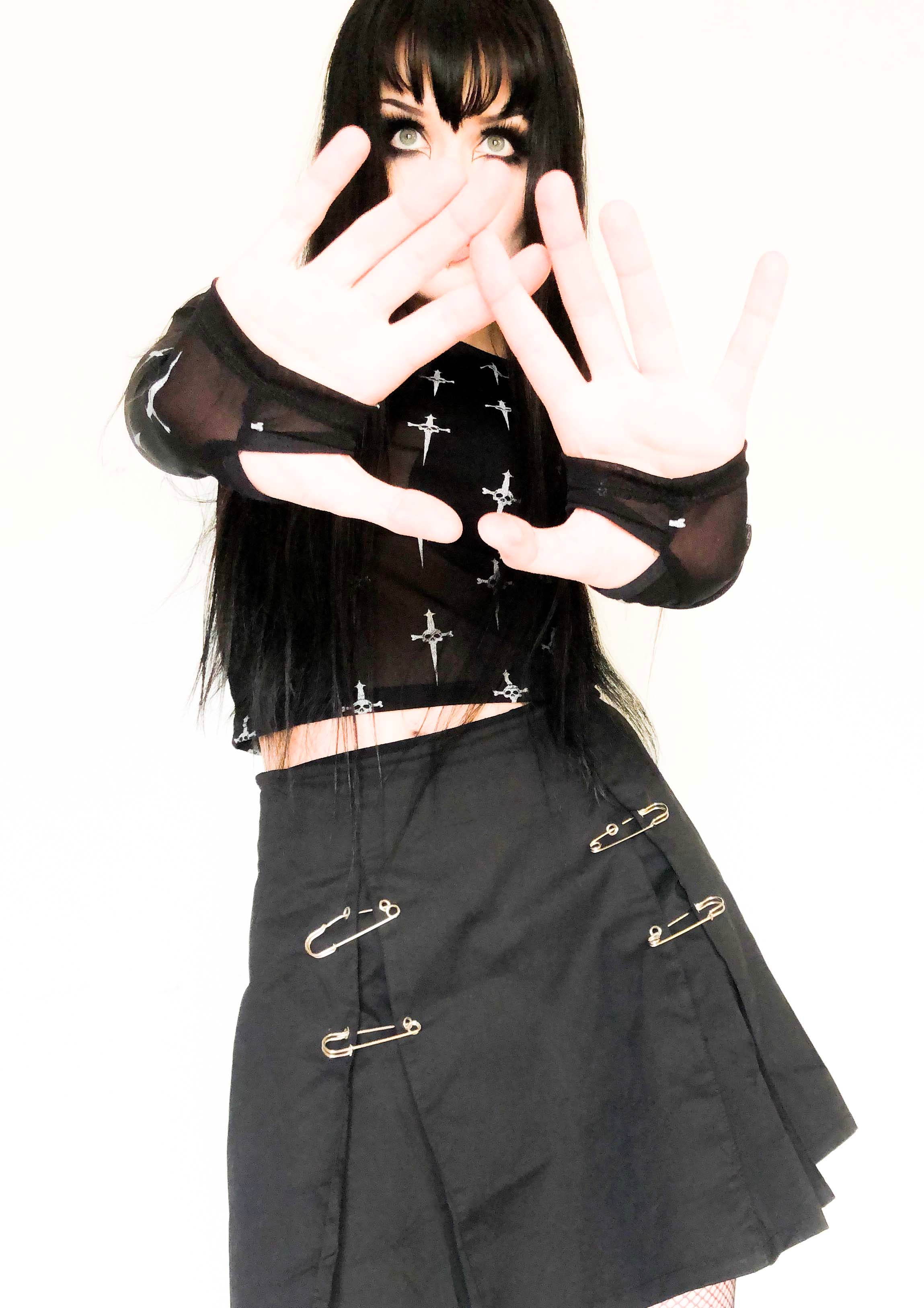 Dagger Mesh Sheer Logo Print Long Sleeve Top-Tops-Lip Service
